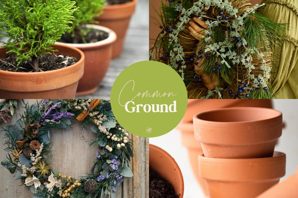 Common Ground collection: terracotta pots, wreaths and natural greenery